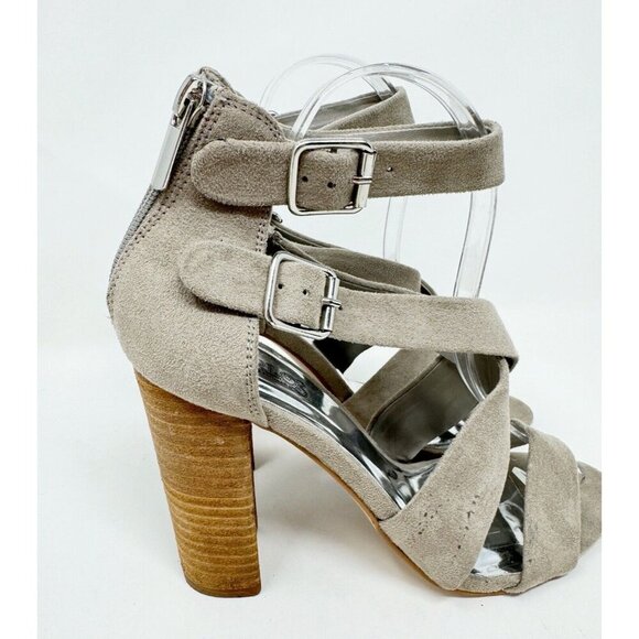 Carlos Santana Laura Grey Taupe Fabric Sandal Open Toe‎ Mule Stacked Block Heel - Picture 4 of 16